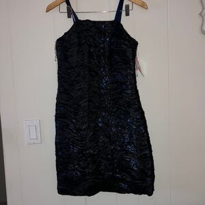 Unique Metallic shimmer Black and cobalt blue mini party dress